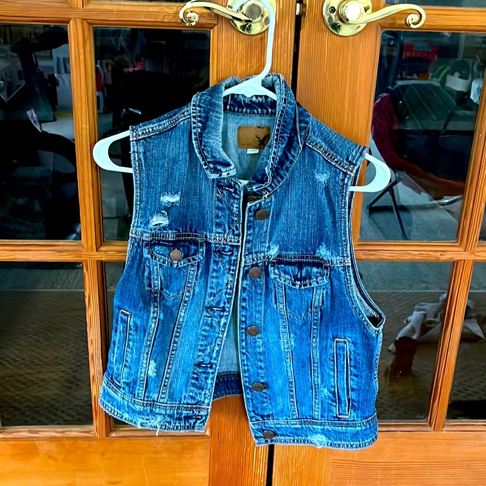 American Eagle distressed jean vest